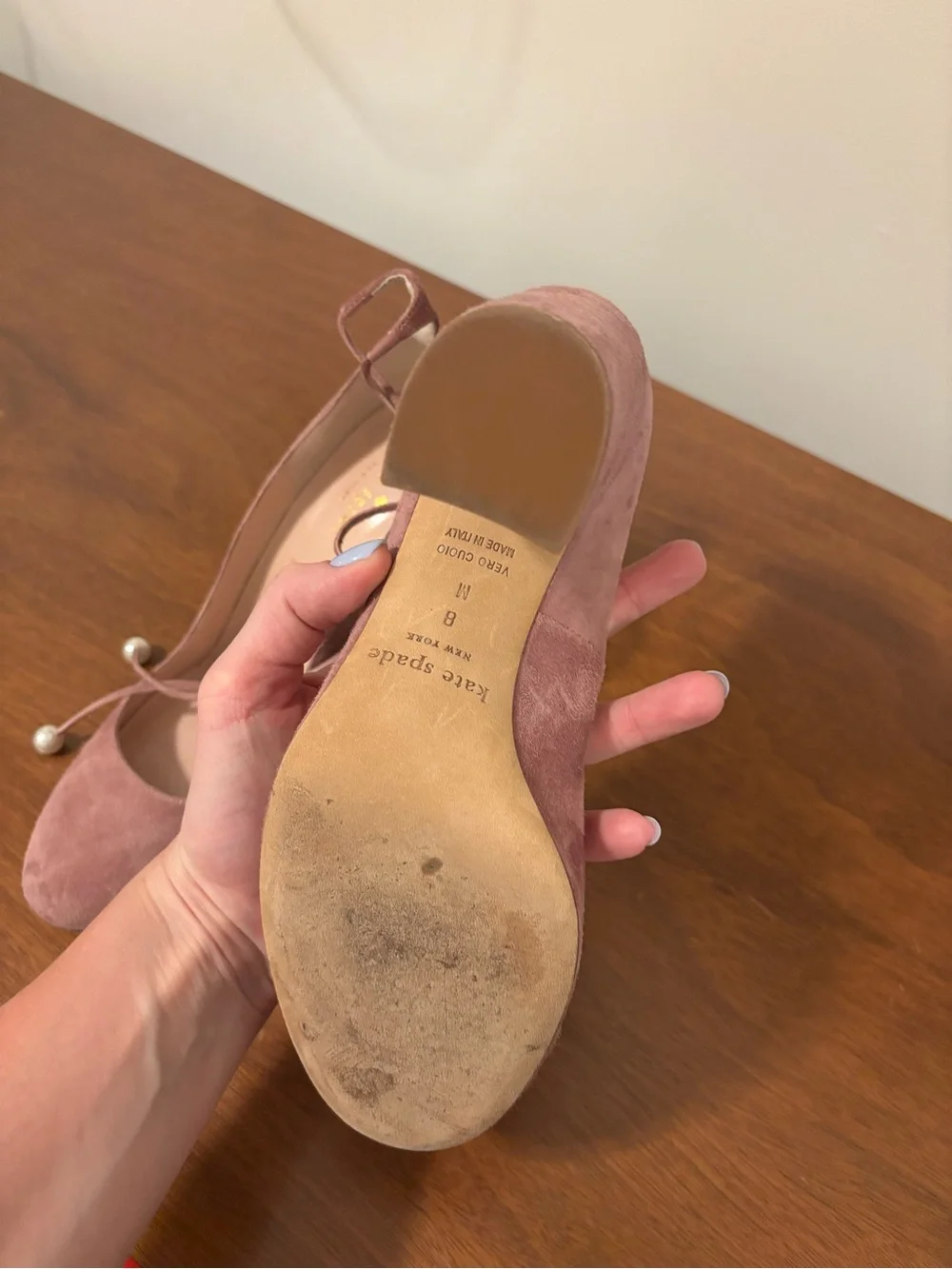 kate spade Pink Suede Lace-Up Heels with Pearl Tips